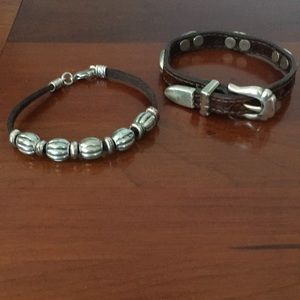 Set of 2 Western Leather & Silver bracelets